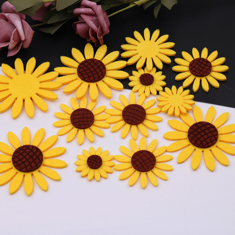 diy无纺不织布向日葵太阳花布贴发夹发圈手工材料胸针饰品配件
