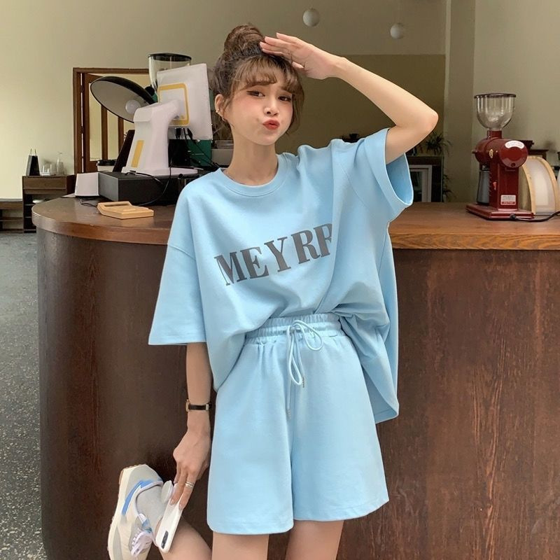 时尚小个子休闲运动套装女2023夏季学生韩版宽松短袖短裤两件套潮