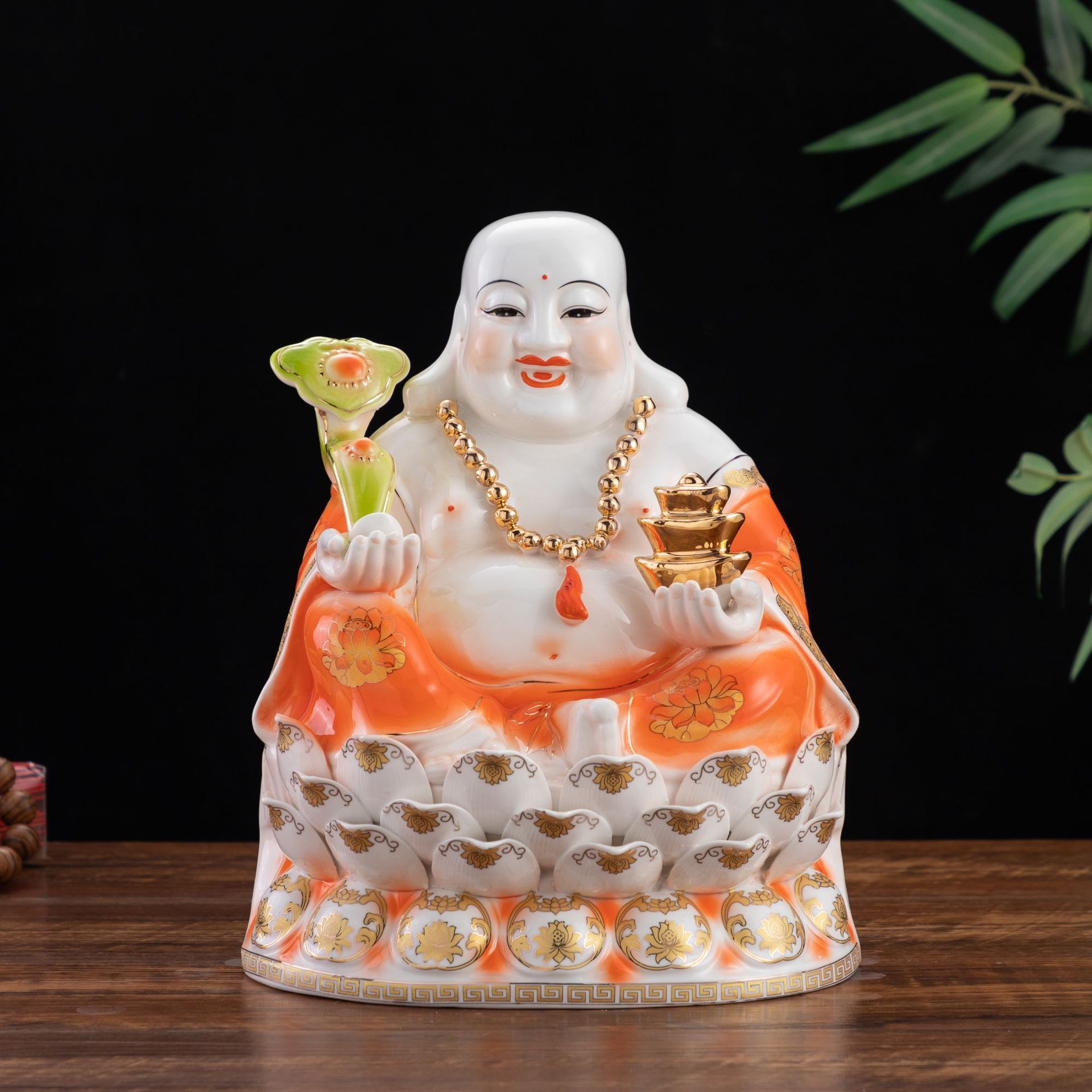 陶瓷佛像大莲吉红笑佛妳勒佛大肚佛陶瓷工艺品摆件
