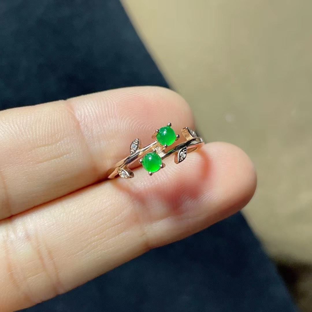 2022创意新款正阳绿翡翠戒面戒指 18k金镶嵌a货翡翠蛋面戒指女