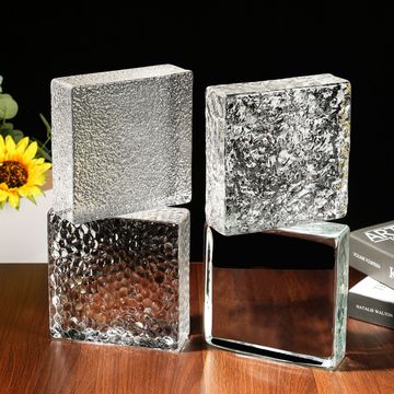 方形超白透明实心水晶砖块玻璃砖隔断墙卫生间网红冰影纹彩色打孔