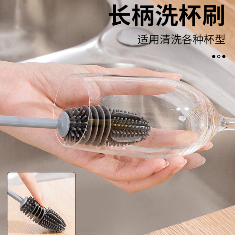 long handle silicone glue cup brush household kitchen cleaning brush without dead end baby bottle brush cleaning teapot teacup hair brush