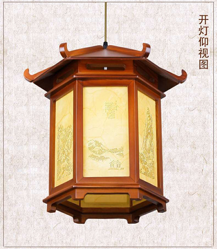 中式木艺吊灯复古中国风走廊餐厅酒店灯寺庙亭子仿古建筑实木灯具