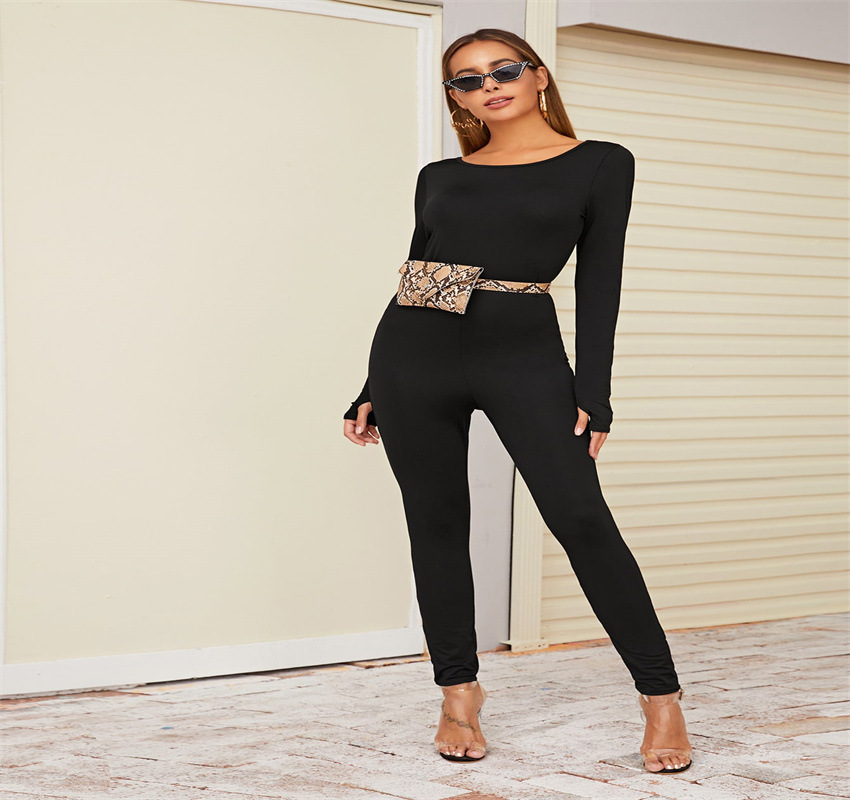 2022新品 亚马逊速卖通女装修身纯色时尚连体裤紧身性感打底长裤