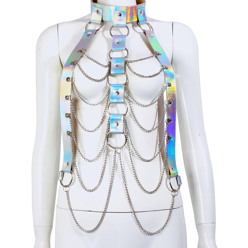 新品成人情趣用品夜场文胸铁链衣服露乳外贸皮革衣服另类玩具代发