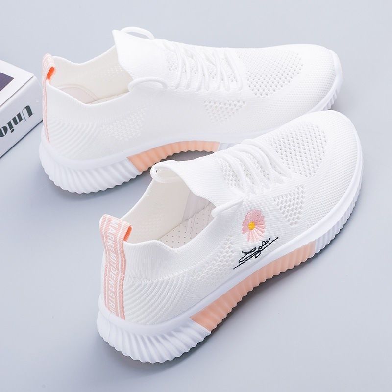 2021 Summer New Little Daisy White Shoes Female Flying Woven Women's Shoes Breathable Soft Bottom Women's Shoes Manufacturer One Piece Dropshipping