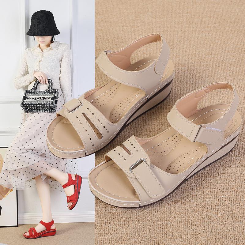 2023 New Cross-Border Foreign Trade Sandals Women's Amazon Wedge Velcro Platform plus Size Strap Sandals in Stock