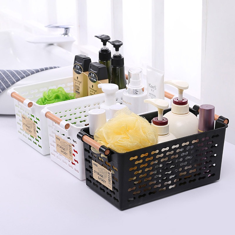 Japanese-Style Plastic Hollow Storage Basket Sundries Storage Basket Bathroom Desktop Cosmetics Basket Kitchen Storage Box