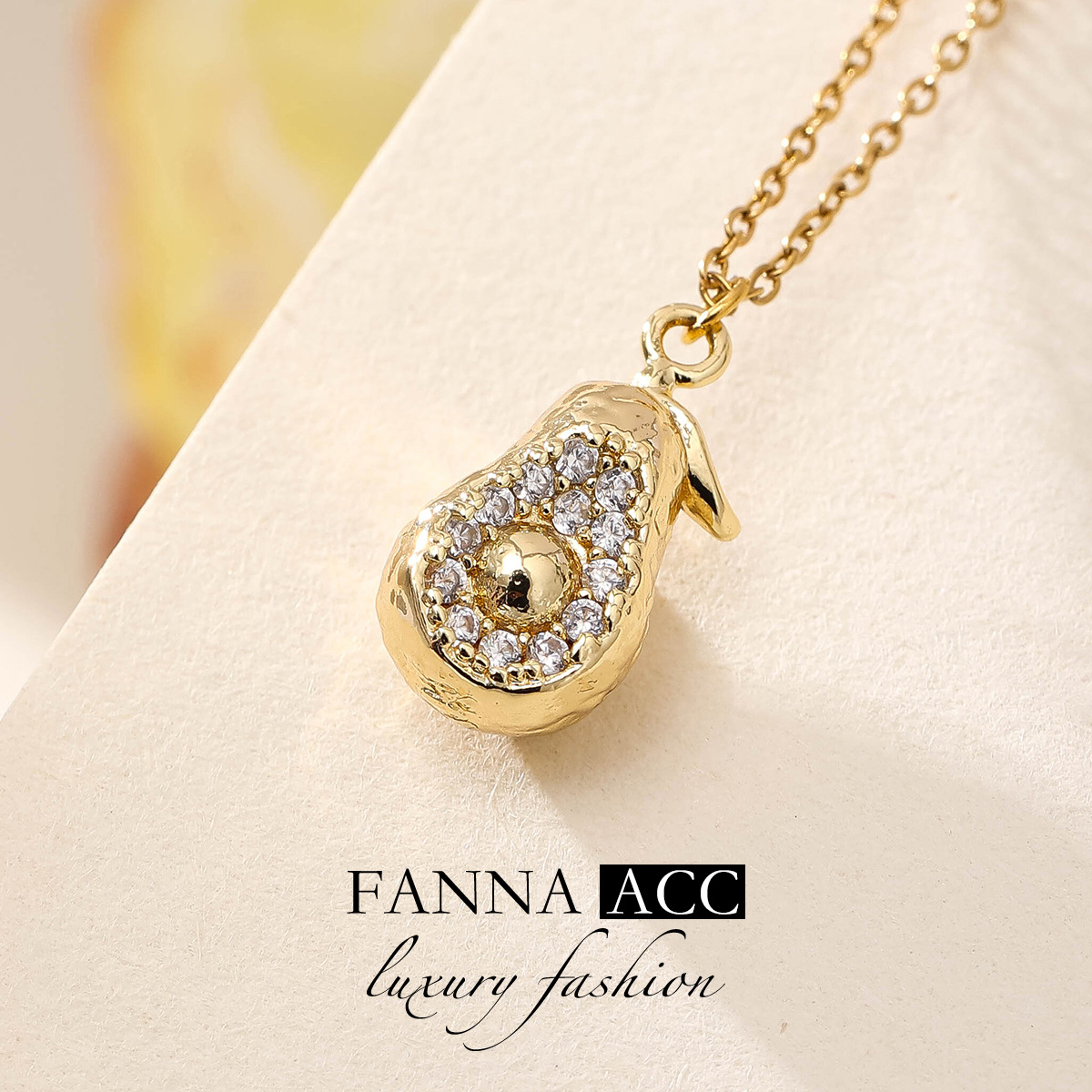 欧美跨境牛油果铜锆项链不掉色轻奢精致水果锁骨链设计感小众饰品