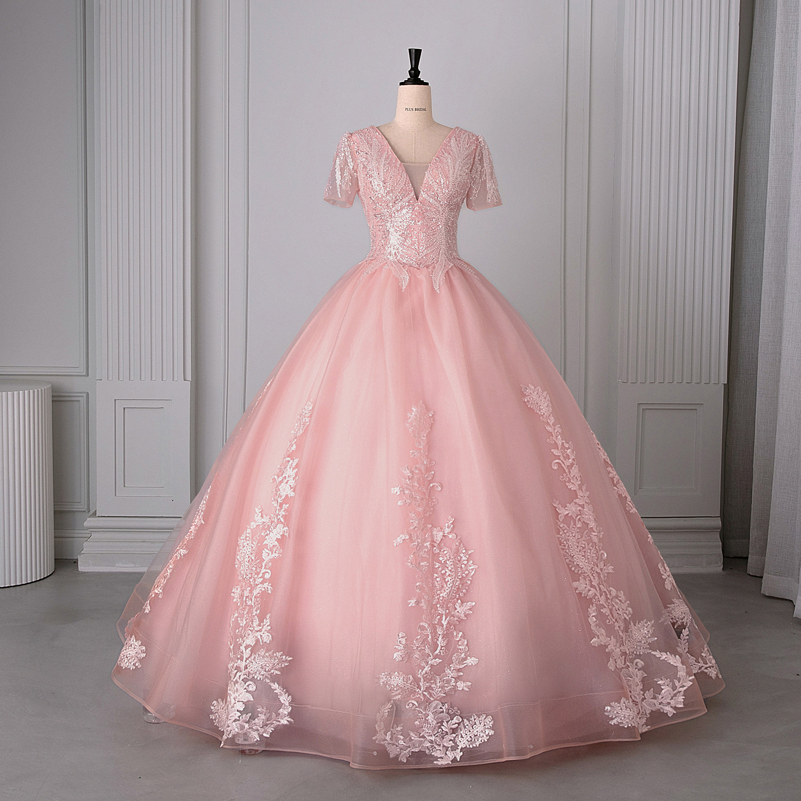 2025新款欧美婚纱 大码跨境性感v领蕾丝晚礼服演出艺考蓬蓬裙成人