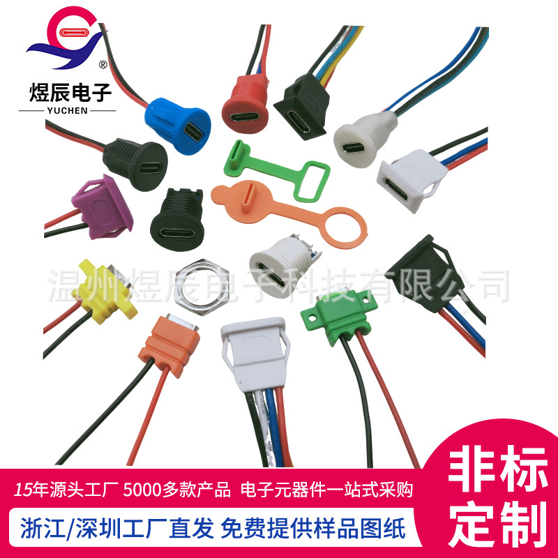供应带线Type-C母座 Type-C注塑 卡扣式 螺纹式 Type-C防水充电座