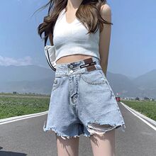 高腰牛仔短裤女2023夏季新款宽松韩版显瘦a字破洞阔腿ins热裤