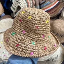 小清新蕾丝系带镂空草帽女夏季出游防晒沙滩海边拍照太阳帽可折叠
