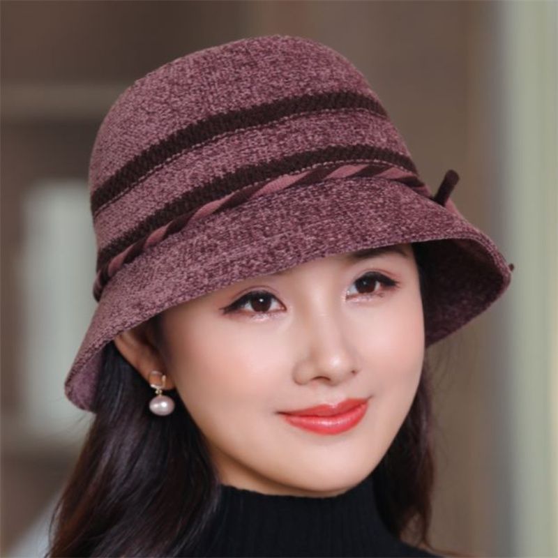 秋冬季渔夫帽子女士时尚毛呢防风寒盆帽户外中老年人妈妈遮阳帽潮