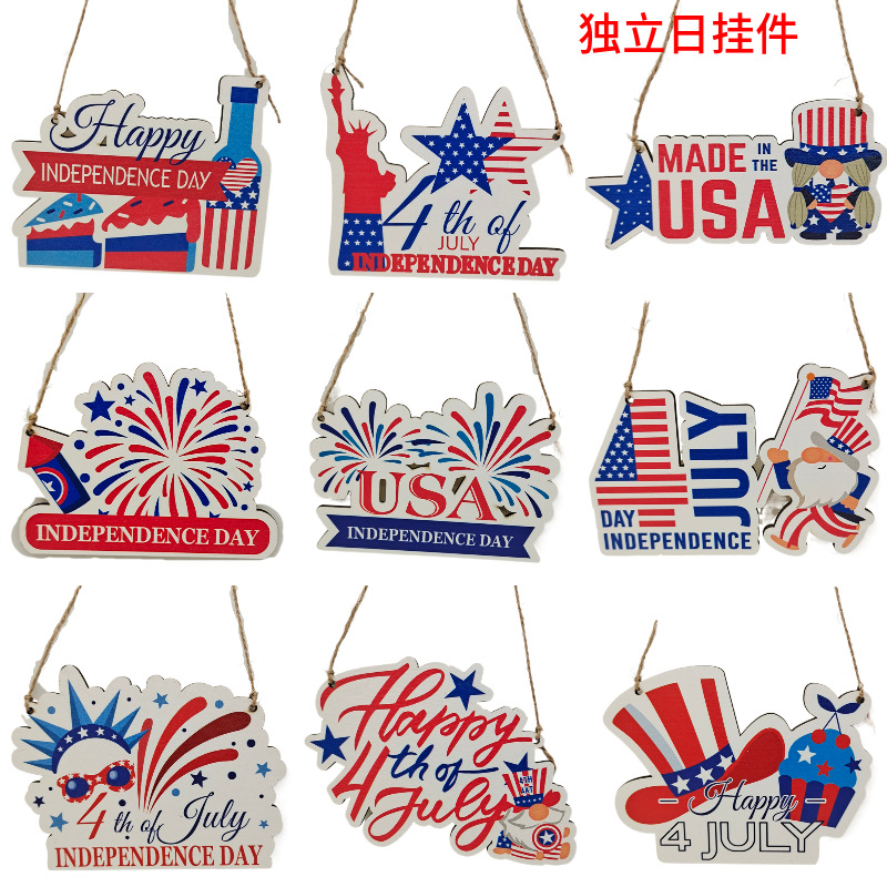 Cross-Border New Arrival American Independence Day Room Door Hanging Board Christmas Decoration Decoration National Day Wooden Product Home Hanging Decoration