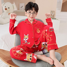 纯棉男童睡衣红色2024龙年拜年服新年服本命年青少年中儿童家居服
