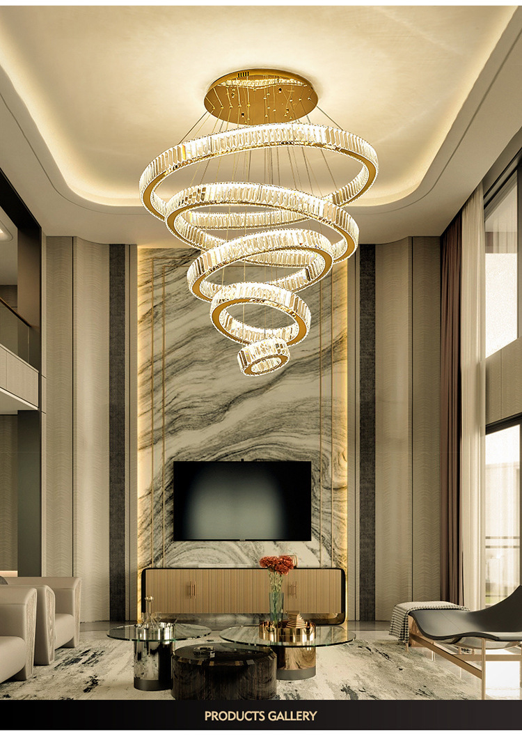 复式楼水晶大吊灯别墅客厅灯楼梯间水晶楼中楼酒店大堂挑空灯具