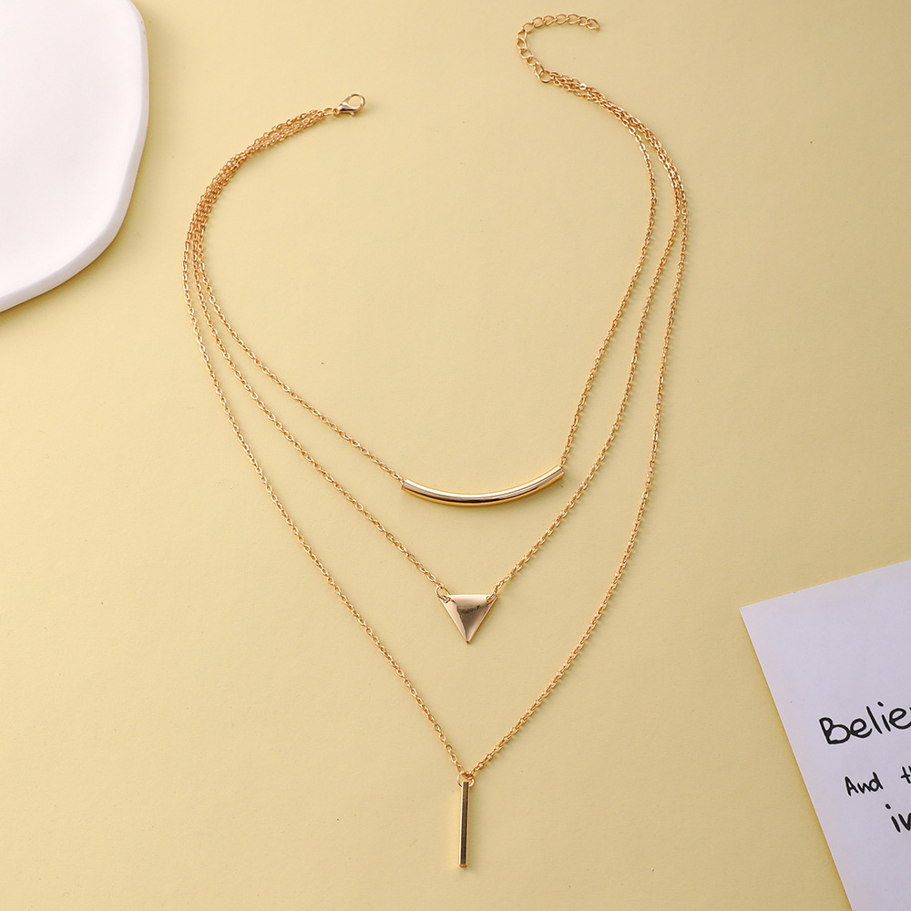 Europe and America Cross Border Aliexpress New Necklace Fashionable Golden Triangle Geometric 3 Layers Necklace Neck Accessories Factory Direct Sales