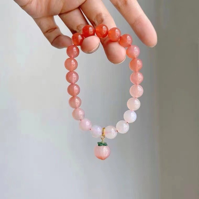 Natural Yanyuan Gradient Crimson Agate Bracelet Female Peach Sweet Niche Bracelet Ins Style Girlfriends' Gift