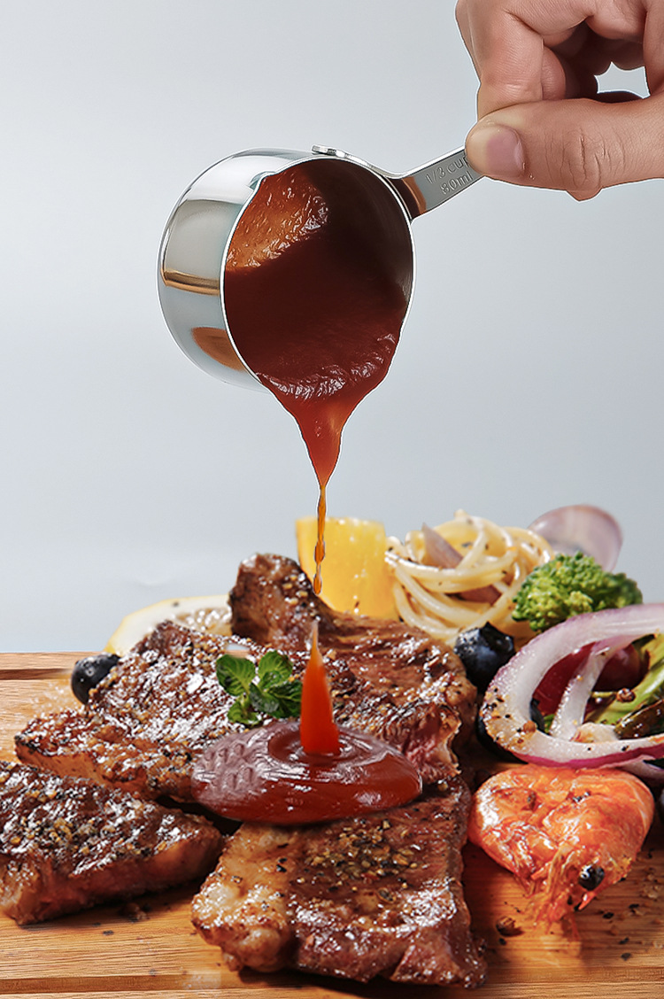 不锈钢酱汁杯有柄酱料碟日韩圆形鹰嘴牛排酱汁盅西餐薯条蘸料杯碟