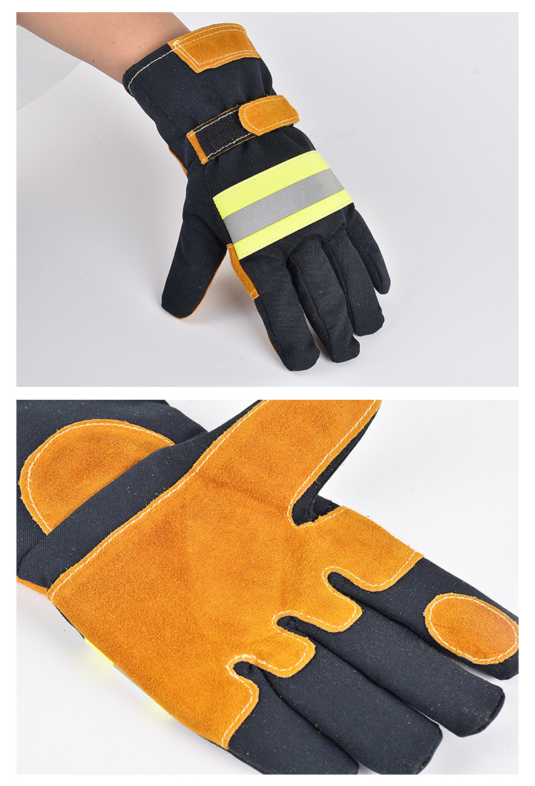 森林灭火防护救援消防手套 隔热扑火战斗手套 黑色黄掌救援手套