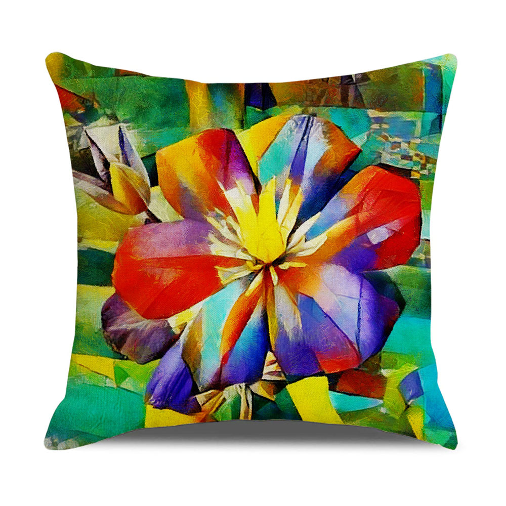 2023 Amazon Creative Abstract Flowers and Plants Linen Pillow Cover Cross-Border Nordic Oil Painting Pillow Home Supplies Cushion