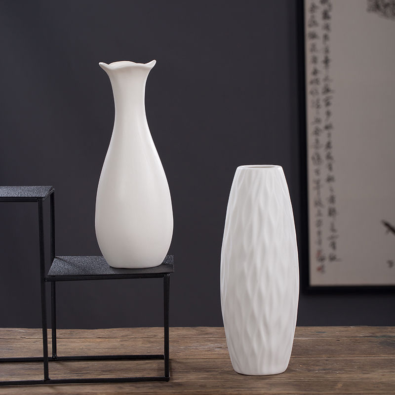 陶瓷花瓶简约现代欧式创意水培插花器白色家居客厅干花装饰品摆件