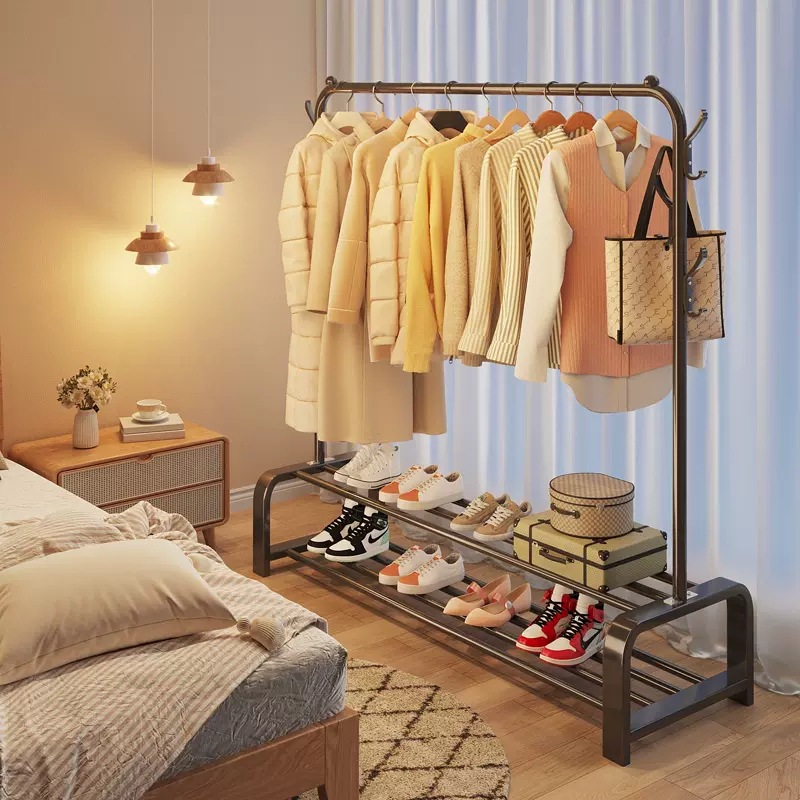 Clothes Hanger Floor Bedroom and Household Clothes Hanger Indoor Balcony Simple Clothing Rod Movable Folding Storage Hanger
