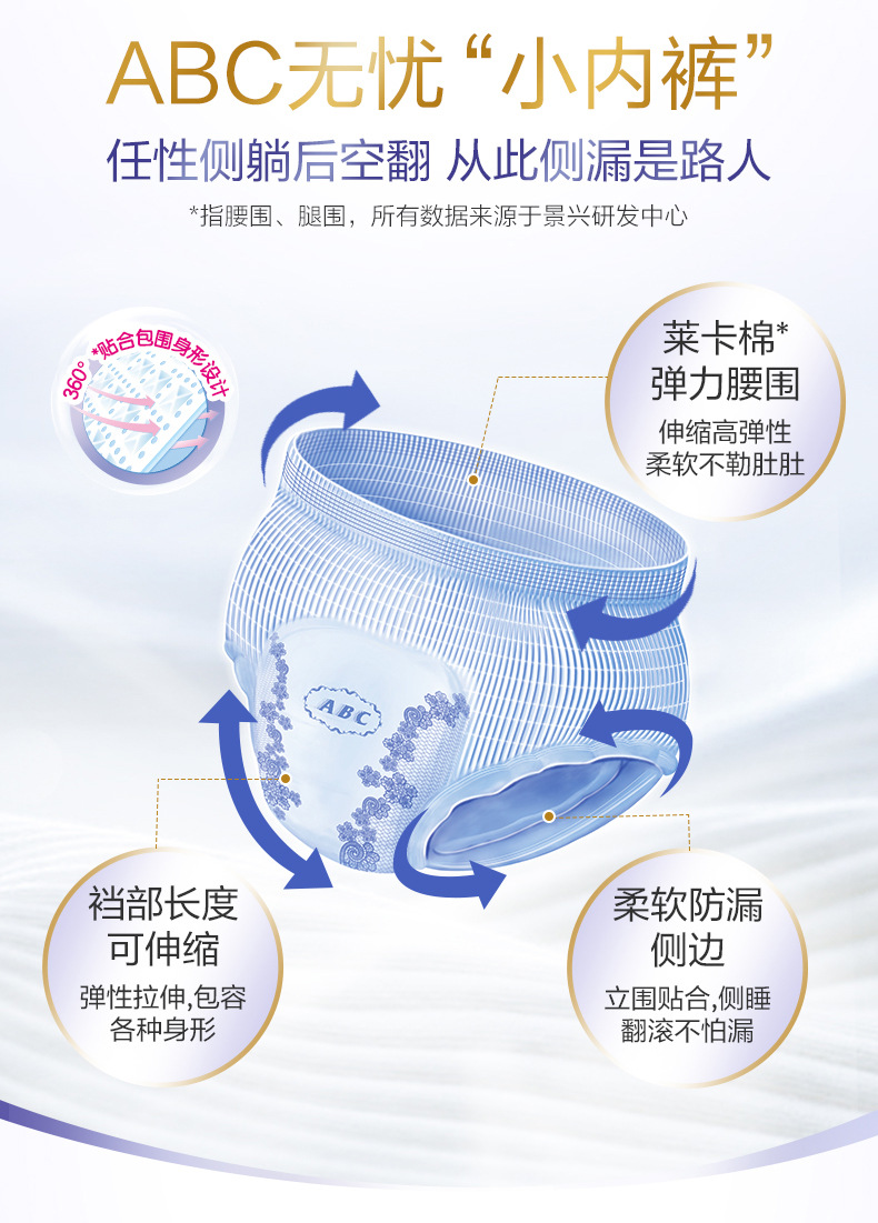 abc无忧裤型卫生巾m-l码2片装夜用安全裤 批发团购-k302