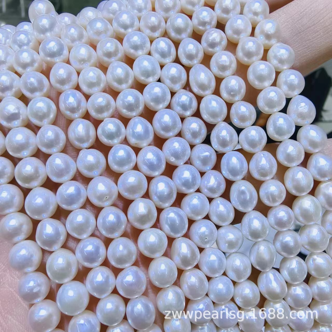 批发半成品 珍珠项链 淡水ak 7-8mm近圆短米圆型 外贸 跑量-阿里巴巴