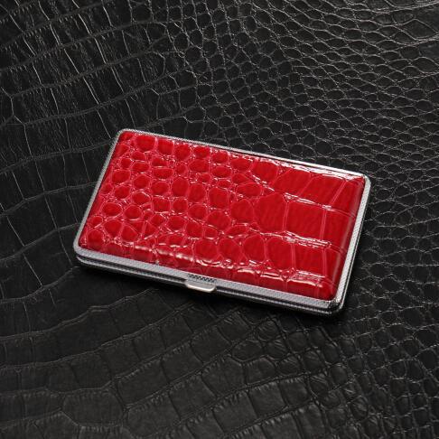 New 5.5mm Fine Counts Lengthened Cigarette Case 20 Pcs Fashion Metal Leather Ultra-Thin Flip Source Factory Wholesale