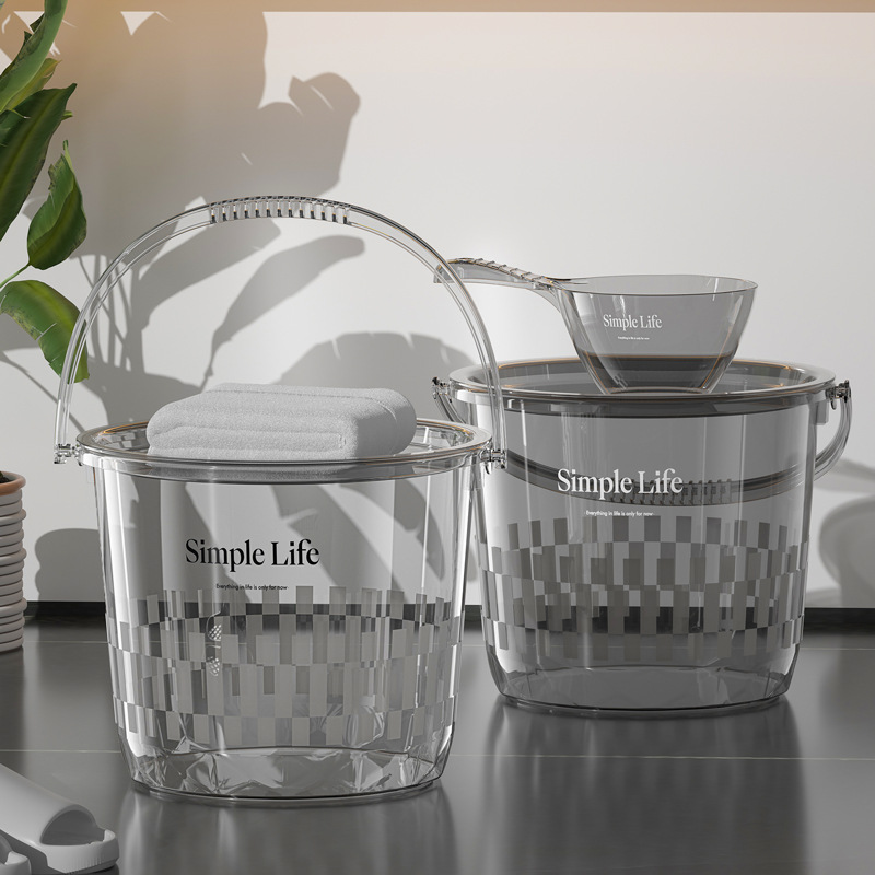 portable small bucket for student dormitory light luxury clear with cover bucket home water storage thick plastic bucket laundry
