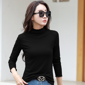 木耳边打底衫女内搭秋冬新款韩版修身小心机高领长袖t恤上衣,t恤,四季