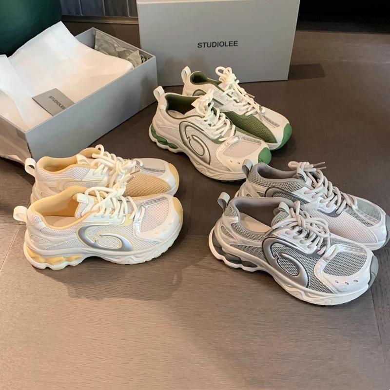 葡萄妈studiolee 增高5cm~ 时髦歪头拼色系带休闲网面厚底老爹鞋