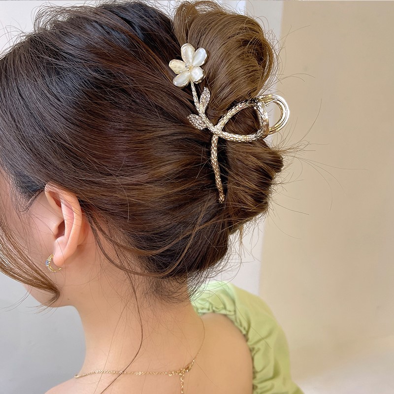韩国高级感猫眼石大号花朵发夹抓夹头发夹子盘发后脑勺鲨鱼夹发饰