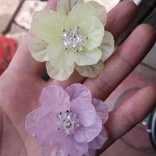 双层花朵 头饰发簪亚克力染色磨砂多瓣花 S066手缝花 饰品配件