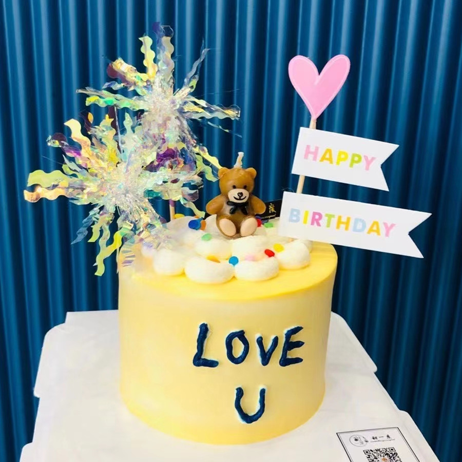 蛋糕装饰插件 韩国ins风复古笑脸小熊装饰插牌 生日蛋糕插牌