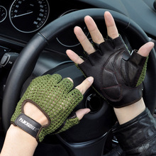 Leather Mesh Fingerless Gloves Motocross Fishnet Car Driving