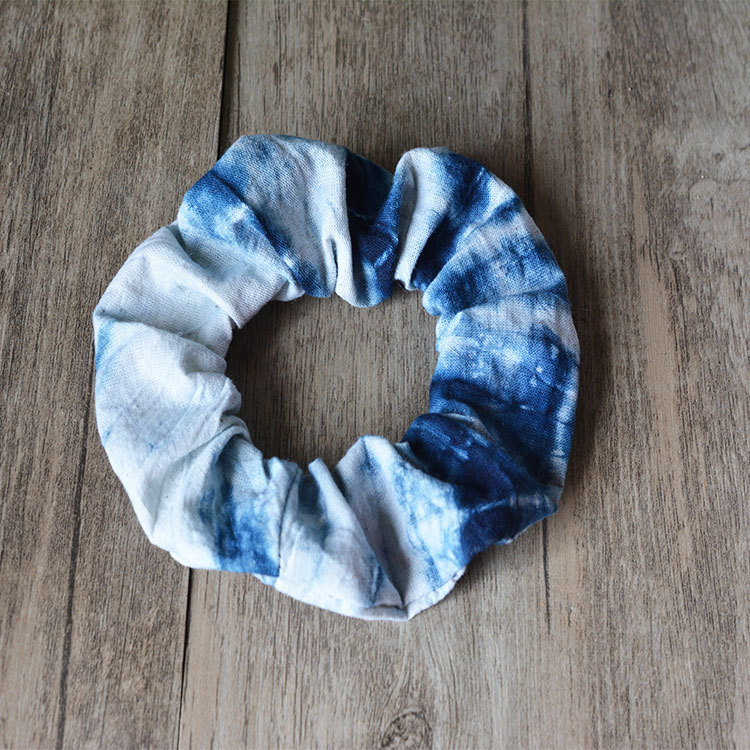 布滋味蓝染手工发圈扎马尾植物染文艺大肠圈布艺发饰民族纪念头饰