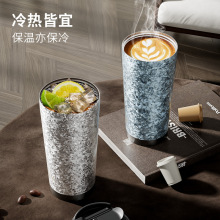 纯钛咖啡杯双饮高颜值双层全钛保温杯带吸管过滤网随行杯