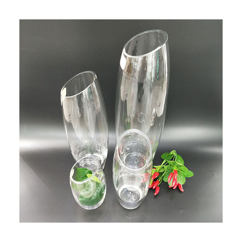 Factory Wholesale Wedding Guide Vase Shell Waist Drum Oblique Transparent Glass Vase Hydroponic Rose Vase