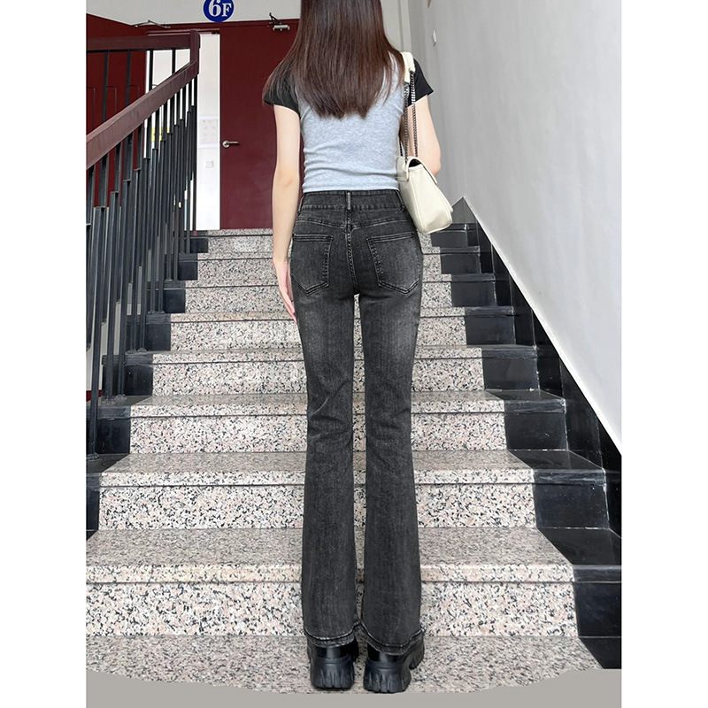   6880 Black and Gray Washed Jeans for Women 2023 Spring and Summer New High Waist Thin ooking Fashion All-Matching Jeans