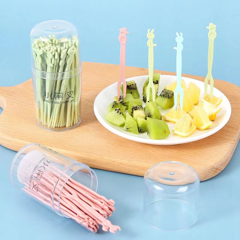 fruit fork disposable cake salad food grade plastic cartoon fork household dessert stick fruit plate cute internet celebrity