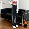 black Straight trousers Women's wear Autumn and winter new pattern Plush Retro Jeans Sense of design Paige Easy Broad leg trousers
