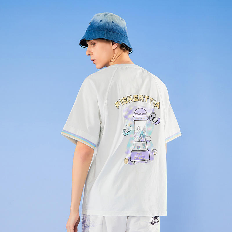 2022新款夏季太空熊猫印花圆领短袖青年男女情侣宽松大码半袖t恤