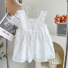 女童白色连衣裙夏装儿童新款无袖裙子背心裙蕾丝裙TX1023