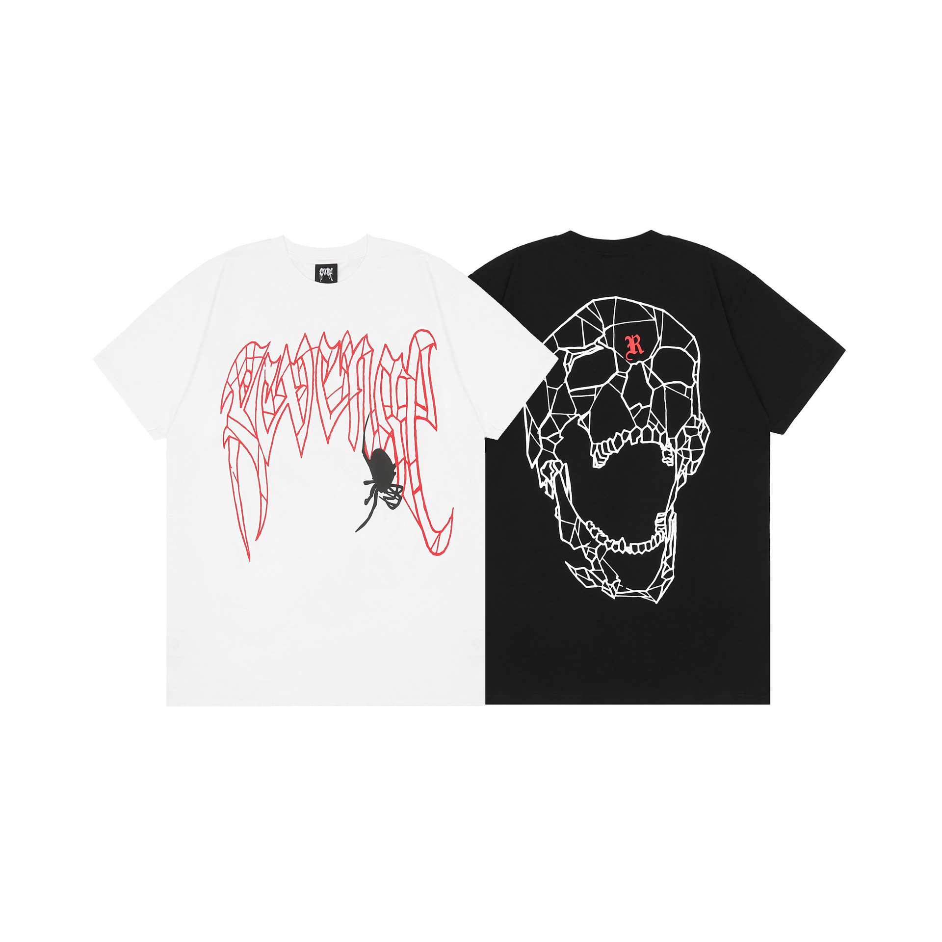 2021新款高街revenge万圣节龙骨蜘蛛网短袖男骷髅头fogt恤女tee夏