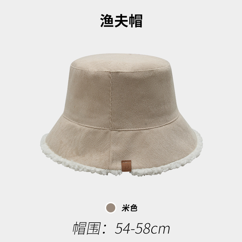 Autumn and Winter Korean Fisherman Hat Women's Double-Sided Lambswool Bucket Hat Makes Face Look Small and Warm Fisherman Basin Hat