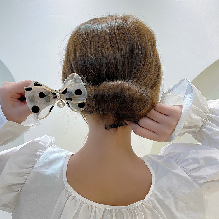 波点蝴蝶结丸子头盘发器网红女卷发棒发夹懒人花苞头编发造型神器