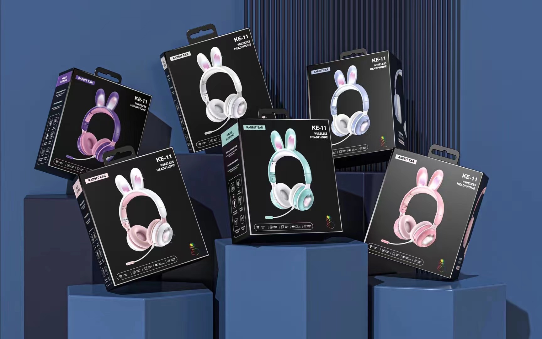 新款跨境兔耳发光可插卡折叠头戴式无线蓝牙耳机卡通可爱男女通用